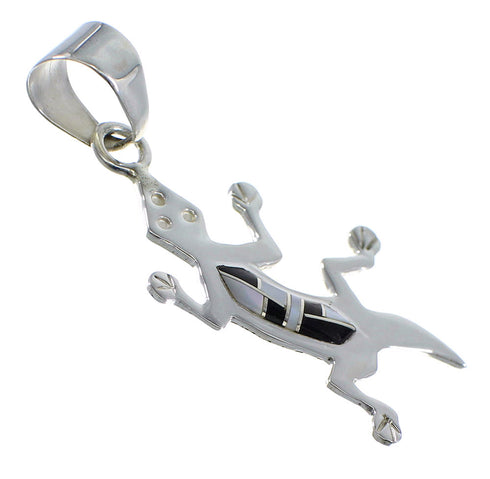 Jet And Mother Of Pearl Silver Lizard Pendant Jewelry YX51768